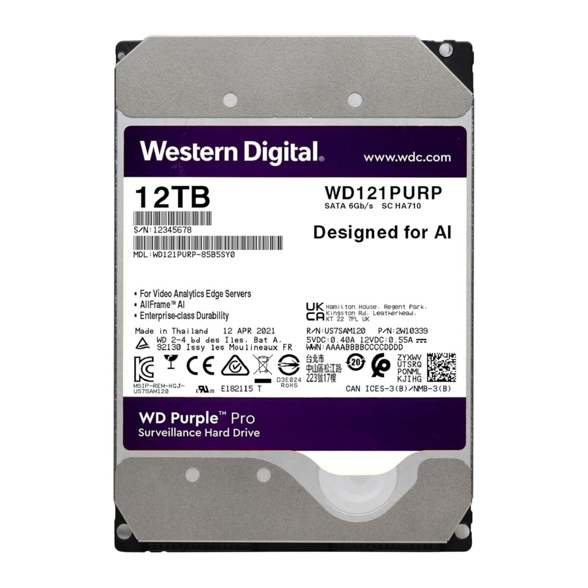 WD 12TB WD121PURP 7200rpm 256MB Purple 3.5 Sata III
