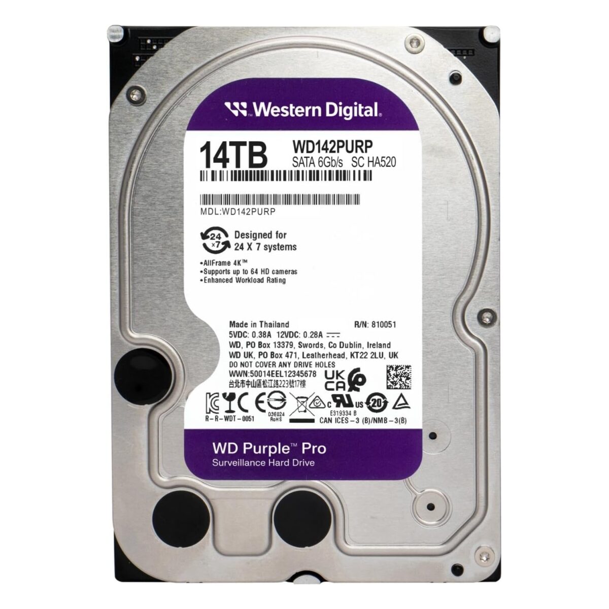 WD 14TB WD142PURP Purple Pro 3.5in SATA III 512MB 7200rpm