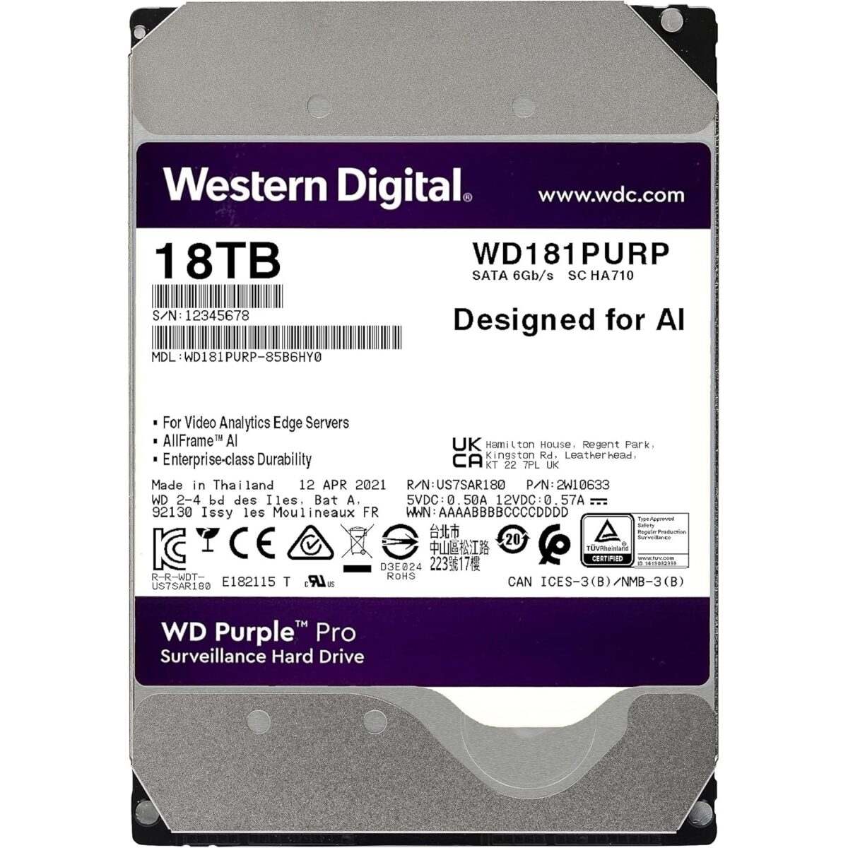 WD 18TB WD181PURP Purple Pro 3.5 SATA III 512MB IntelliPower - Image 3